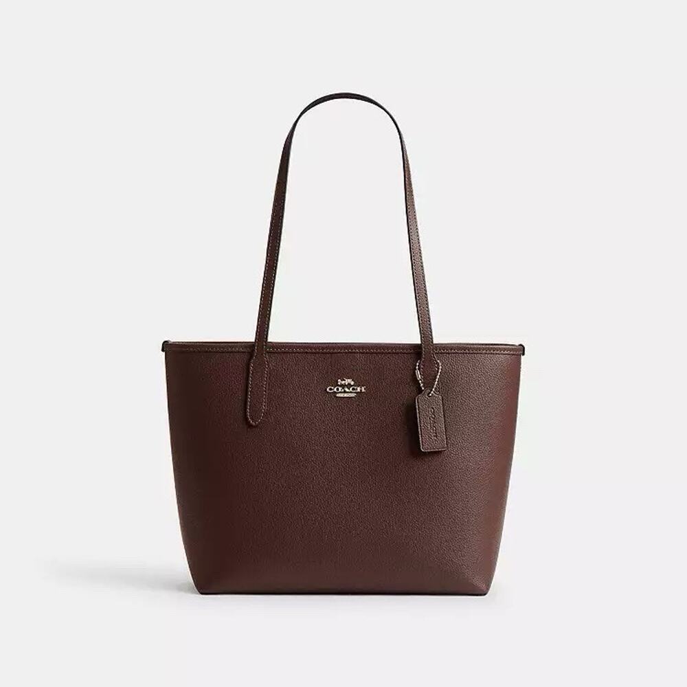 NWT COACH Medium City Tote Bag In Double face pebble leather Maple CDX83